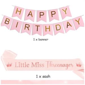 NEW Birthday Pink Little Miss Threenager Sash banner